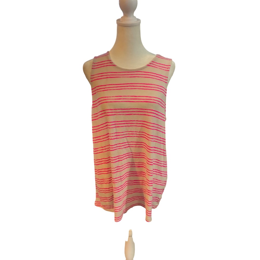 Stylus Womens XL Pink Striped Linen Blend Sleeveless Tank Top Beige RN 93677